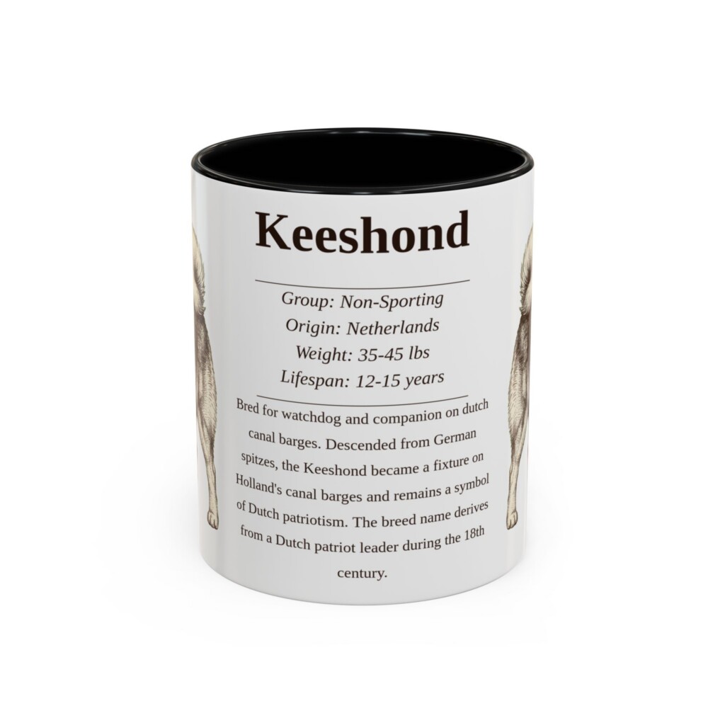 11oz Keeshond Mug, Illustrated Dog Breed Facts Coffee Mug, Vintage Dog Keepsake Gift