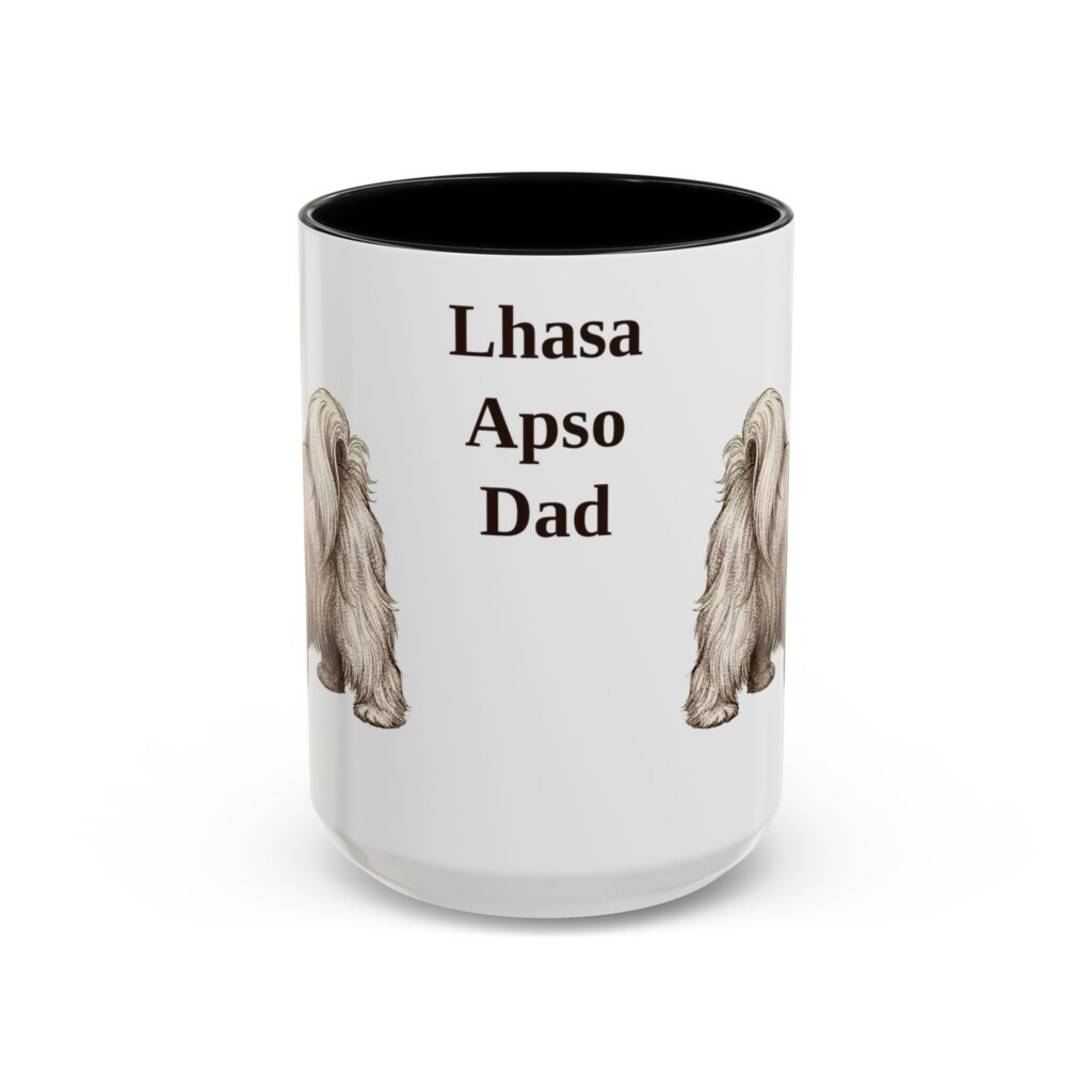 15oz Lhasa Apso Dog Dad Mug, Vintage Sketch Coffee Mug, Dog Dad Gift
