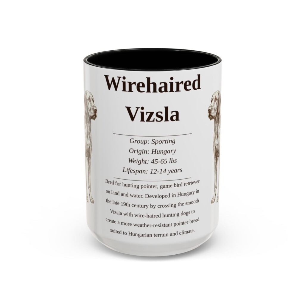 15oz Wirehaired Vizsla Mug, Illustrated Dog Breed Facts Coffee Mug, Vintage Dog Keepsake Gift