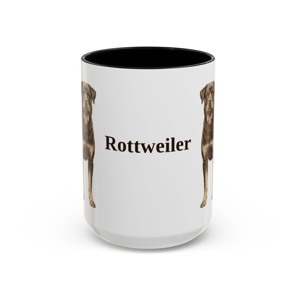 15oz Rottweiler Mug, Vintage Dog Portrait Coffee Mug, Dog Lover Gift