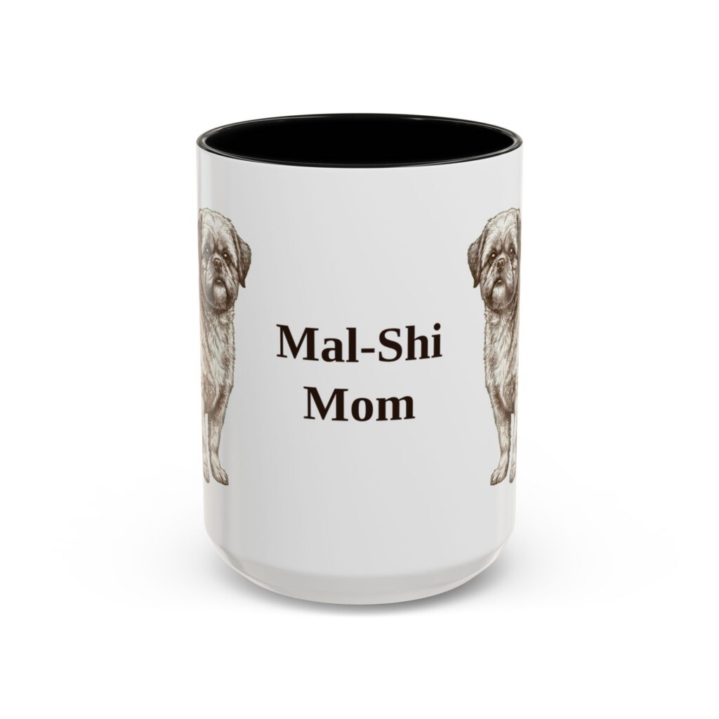 15oz Mal-Shi Dog Mom Mug, Vintage Sketch Coffee Mug, Dog Mom Gift
