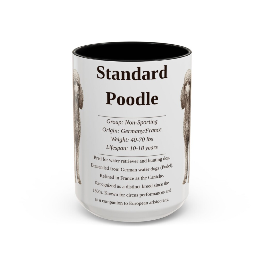 15oz Standard Poodle Mug, Illustrated Dog Breed Facts Coffee Mug, Vintage Dog Keepsake Gift