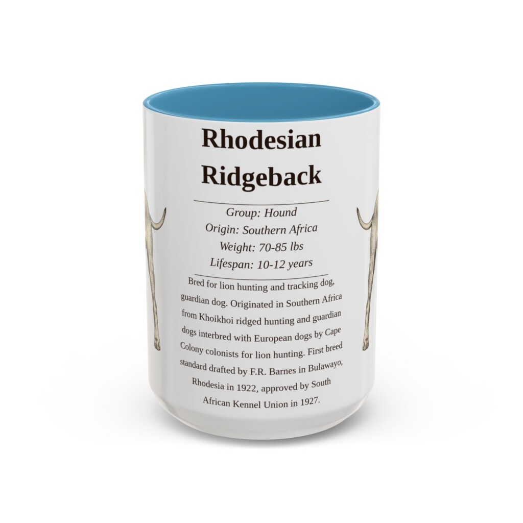 15oz Rhodesian Ridgeback Mug, Light Blue, front view
