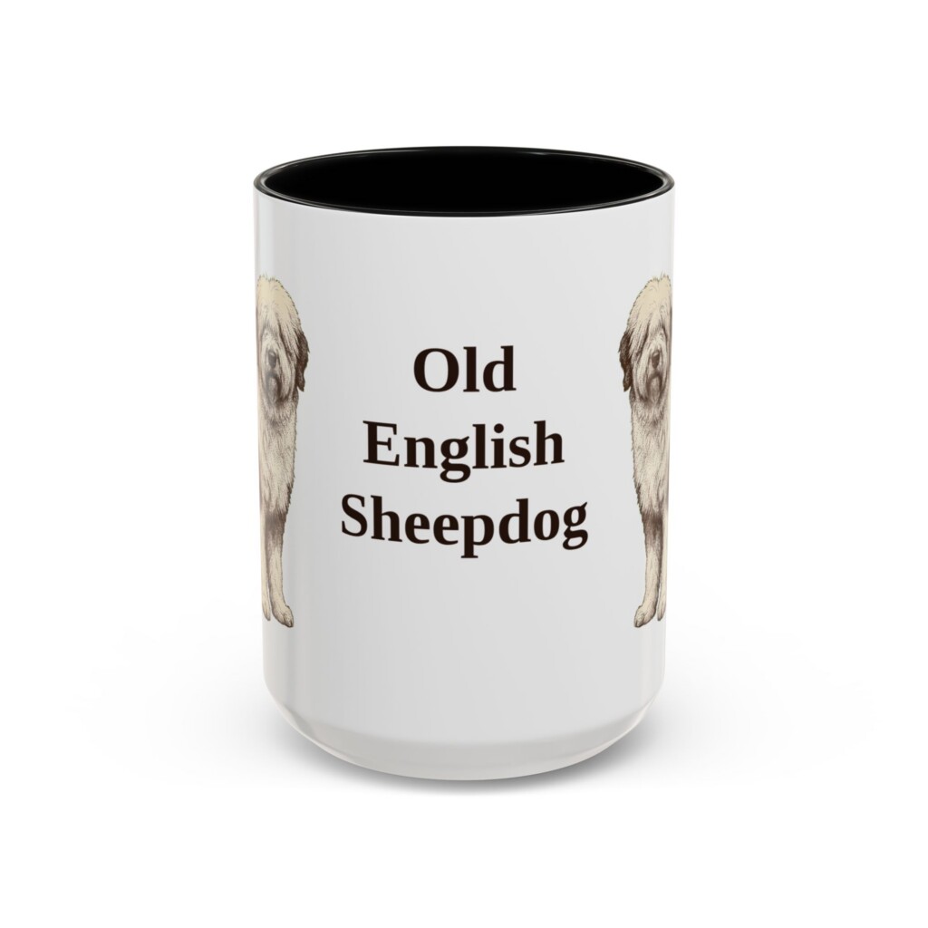 15oz Old English Sheepdog Mug, Vintage Dog Portrait Coffee Mug, Dog Lover Gift