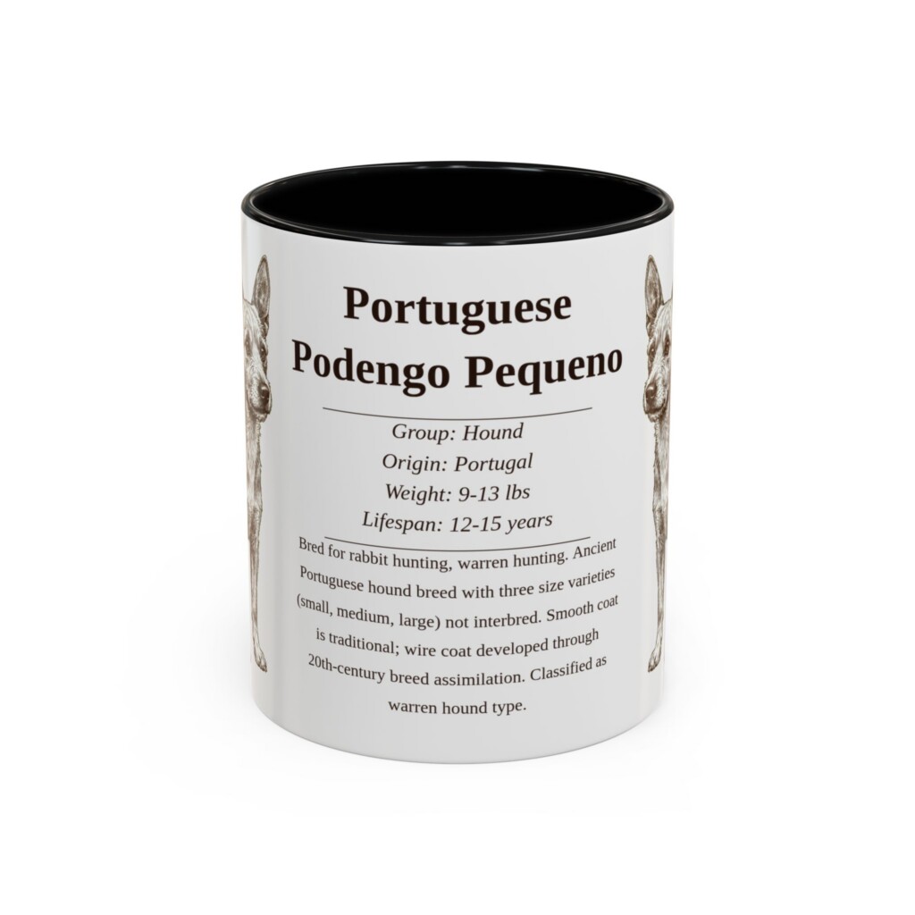 11oz Portuguese Podengo Pequeno Mug, Illustrated Dog Breed Facts Coffee Mug, Vintage Dog Keepsake Gift