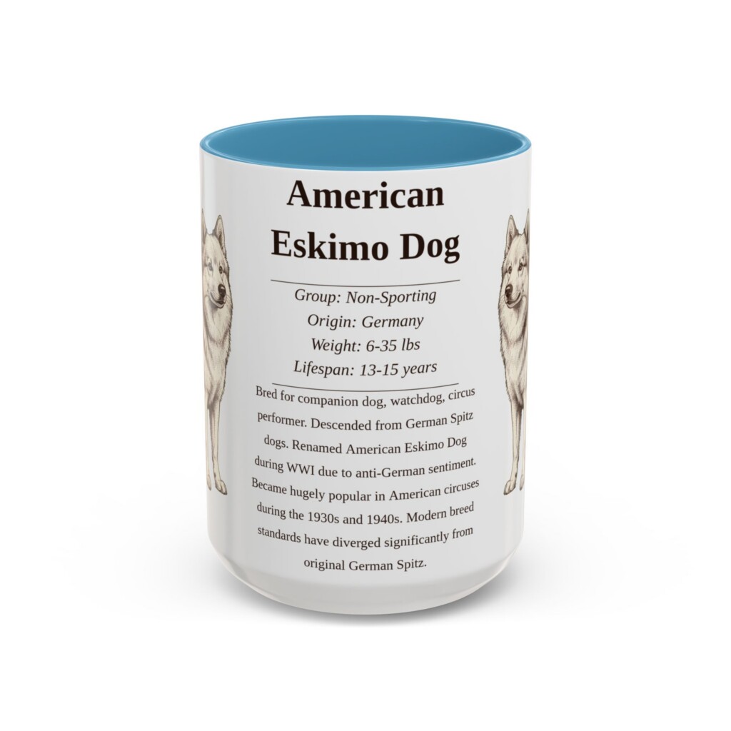 2238228353101809683_2048.jpeg 15oz American Eskimo Dog Mug, Light Blue, front view