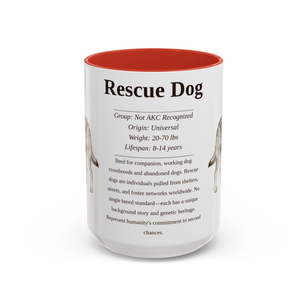 15oz Rescue Dog Mug, Illustrated Dog Breed Facts Coffee Mug, Vintage Dog Keepsake Gift