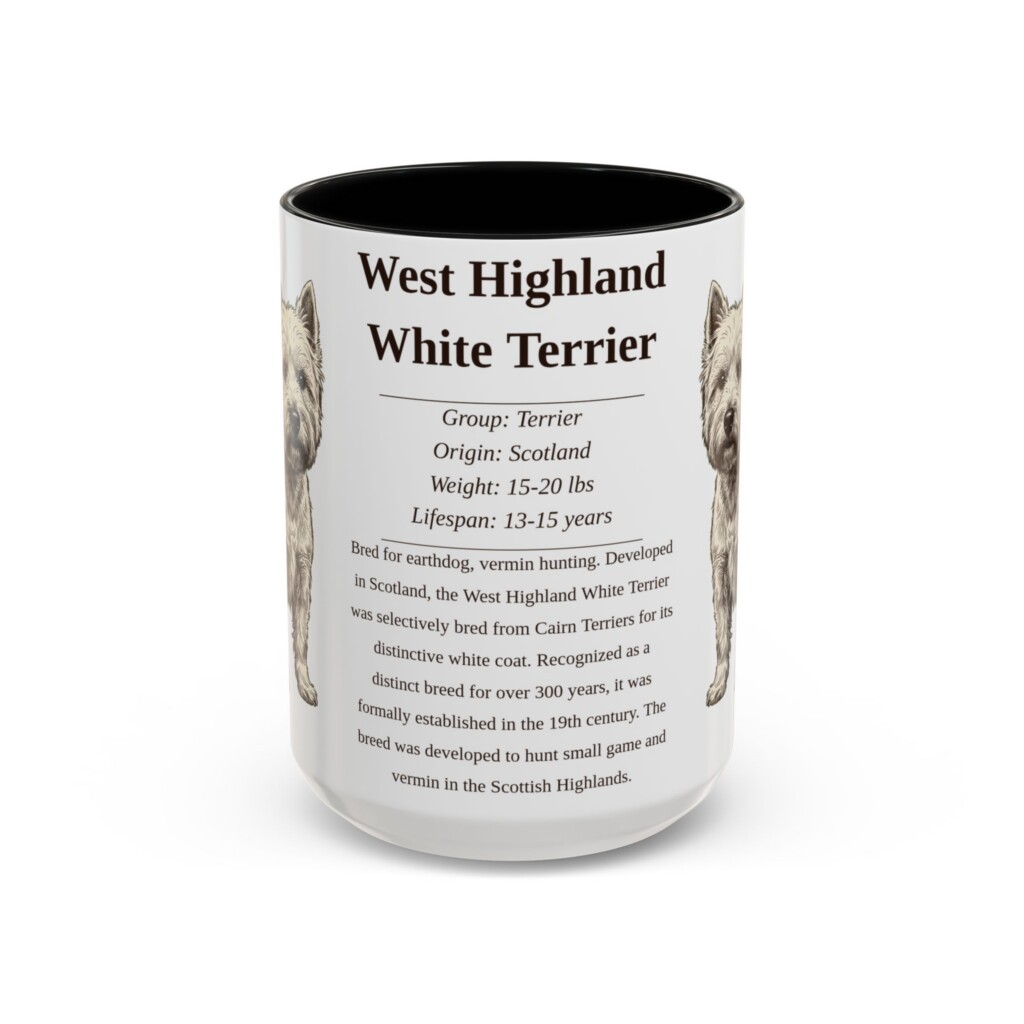 15oz West Highland White Terrier Mug, Illustrated Dog Breed Facts Coffee Mug, Vintage Dog Keepsake Gift