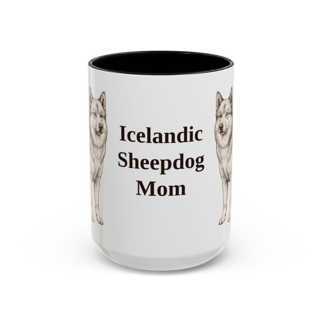15oz Icelandic Sheepdog Dog Mom Mug, Vintage Sketch Coffee Mug, Dog Mom Gift
