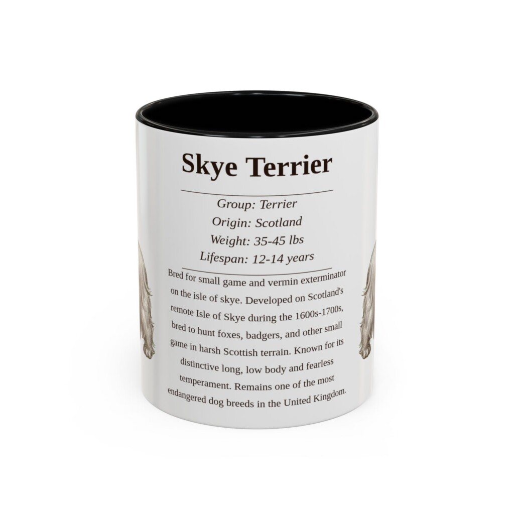 11oz Skye Terrier Mug, Illustrated Dog Breed Facts Coffee Mug, Vintage Dog Keepsake Gift