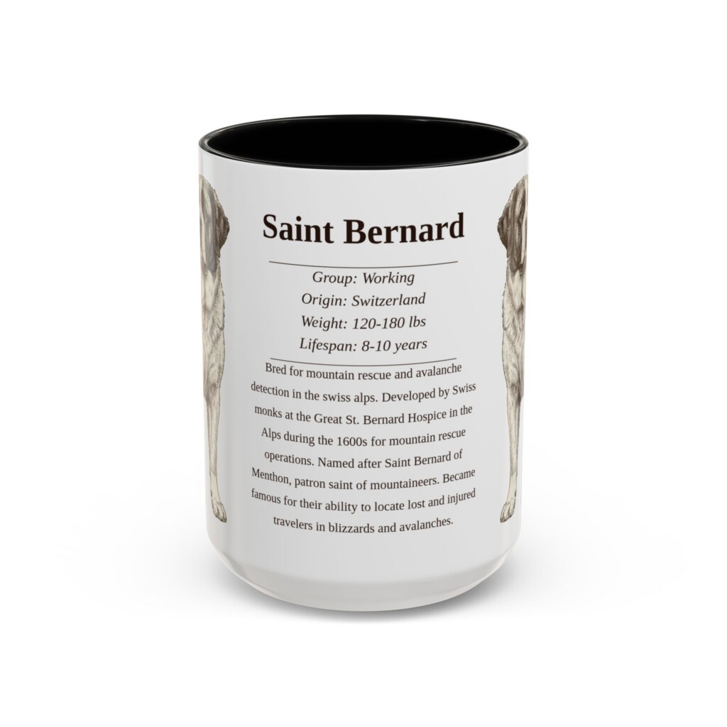 2635082961651165620_2048.jpeg 15oz Saint Bernard Mug, Illustrated Dog Breed Facts Coffee Mug, Vintage Dog Keepsake Gift