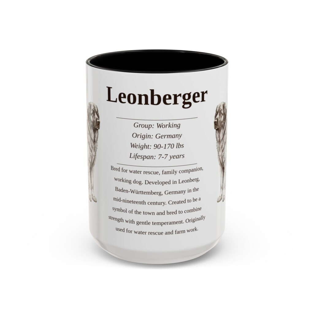15oz Leonberger Mug, Illustrated Dog Breed Facts Coffee Mug, Vintage Dog Keepsake Gift
