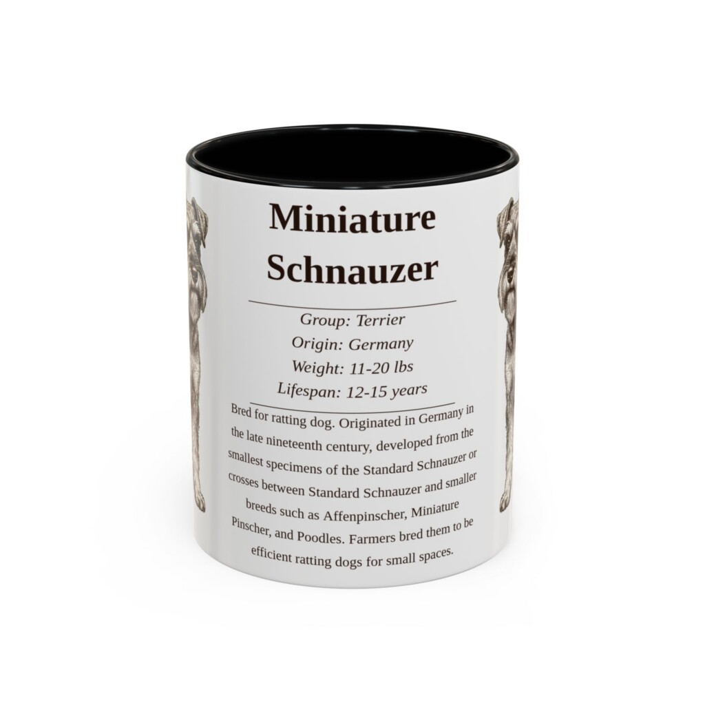 2975117513849054973_2048.jpeg 11oz Miniature Schnauzer Mug, Illustrated Dog Breed Facts Coffee Mug, Vintage Dog Keepsake Gift