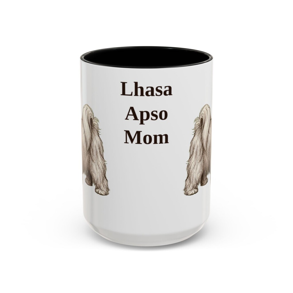 15oz Lhasa Apso Dog Mom Mug, Vintage Sketch Coffee Mug, Dog Mom Gift