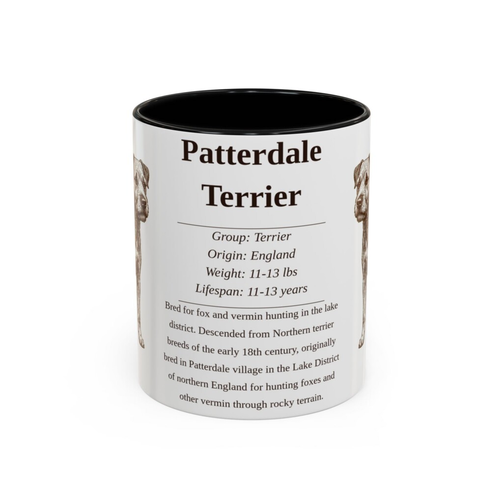 11oz Patterdale Terrier Mug, Illustrated Dog Breed Facts Coffee Mug, Vintage Dog Keepsake Gift
