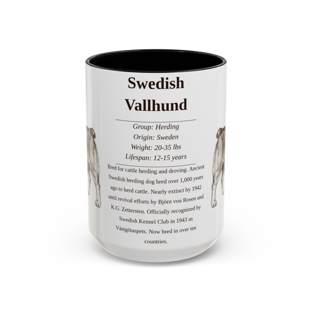 15oz Swedish Vallhund Mug, Illustrated Dog Breed Facts Coffee Mug, Vintage Dog Keepsake Gift