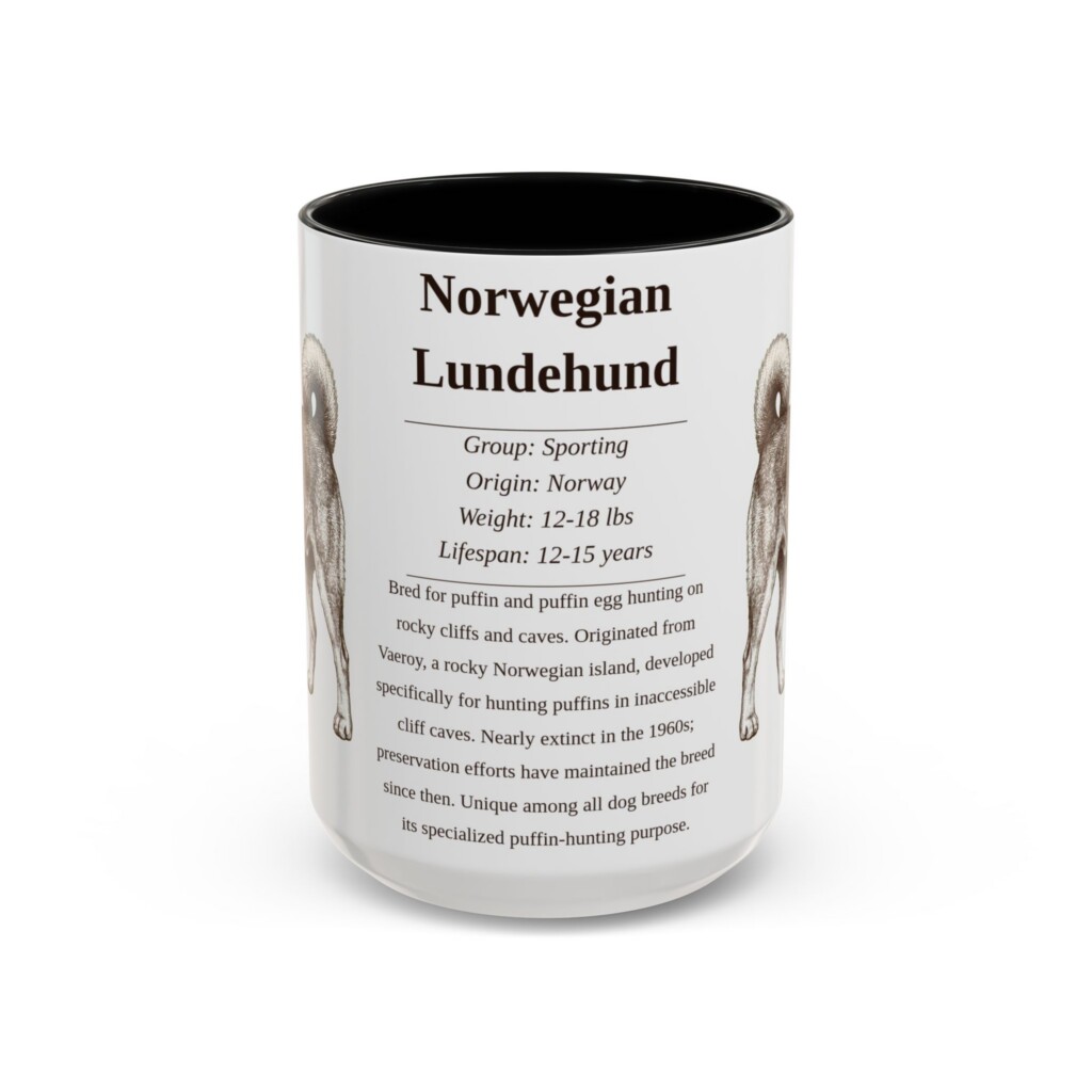 342453408373634553_2048.jpeg 15oz Norwegian Lundehund Mug, Illustrated Dog Breed Facts Coffee Mug, Vintage Dog Keepsake Gift