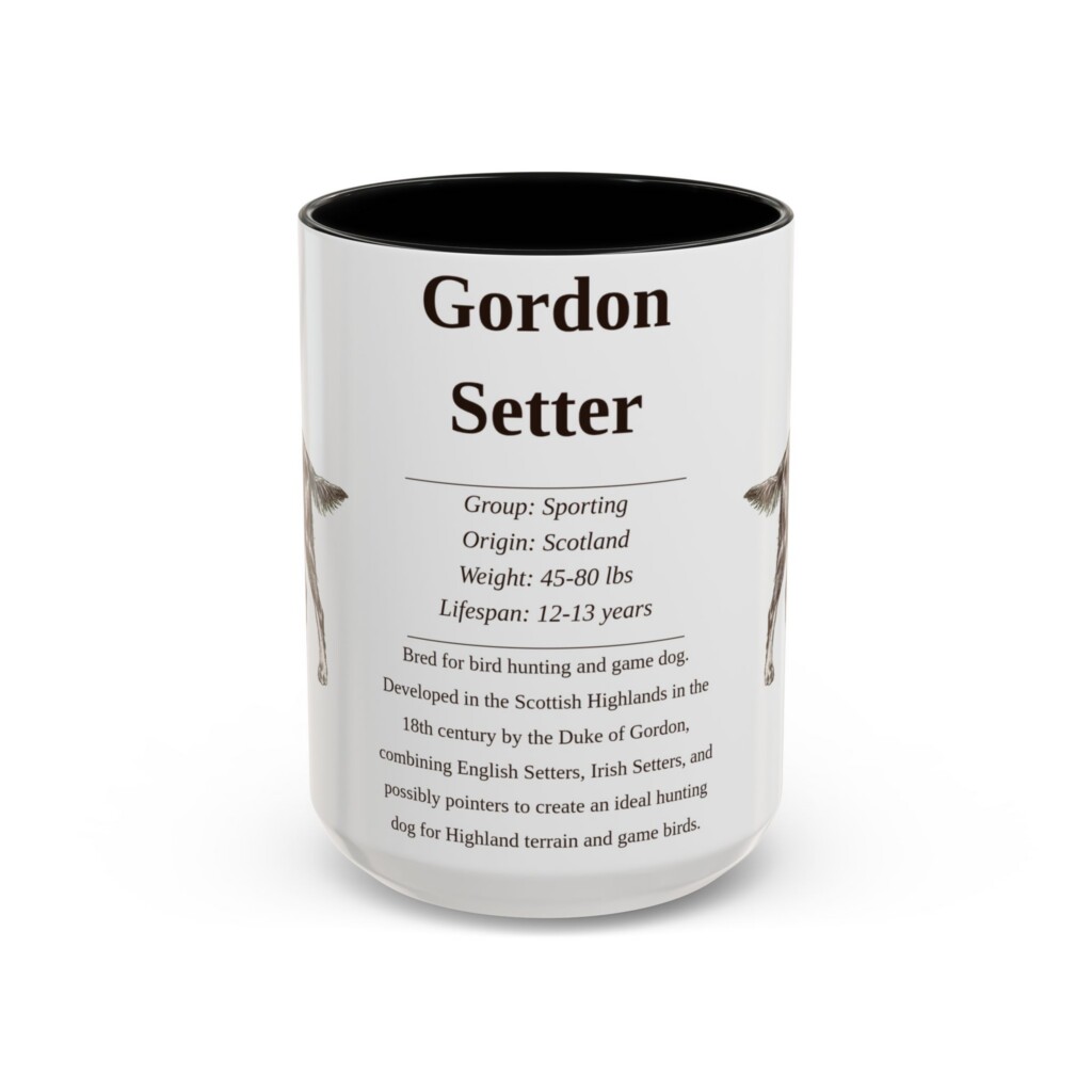 15oz Gordon Setter Mug, Illustrated Dog Breed Facts Coffee Mug, Vintage Dog Keepsake Gift