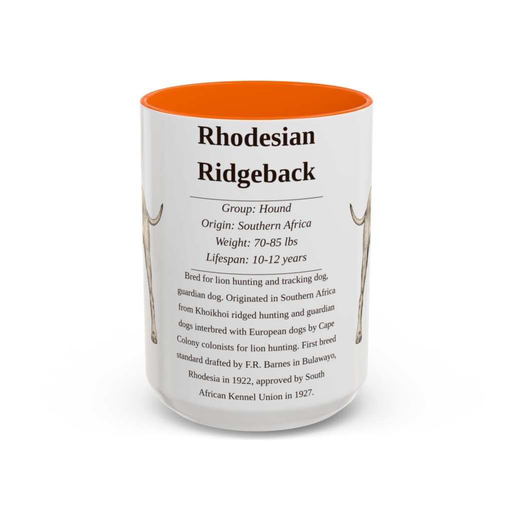 15oz Rhodesian Ridgeback Mug, Pink, front view