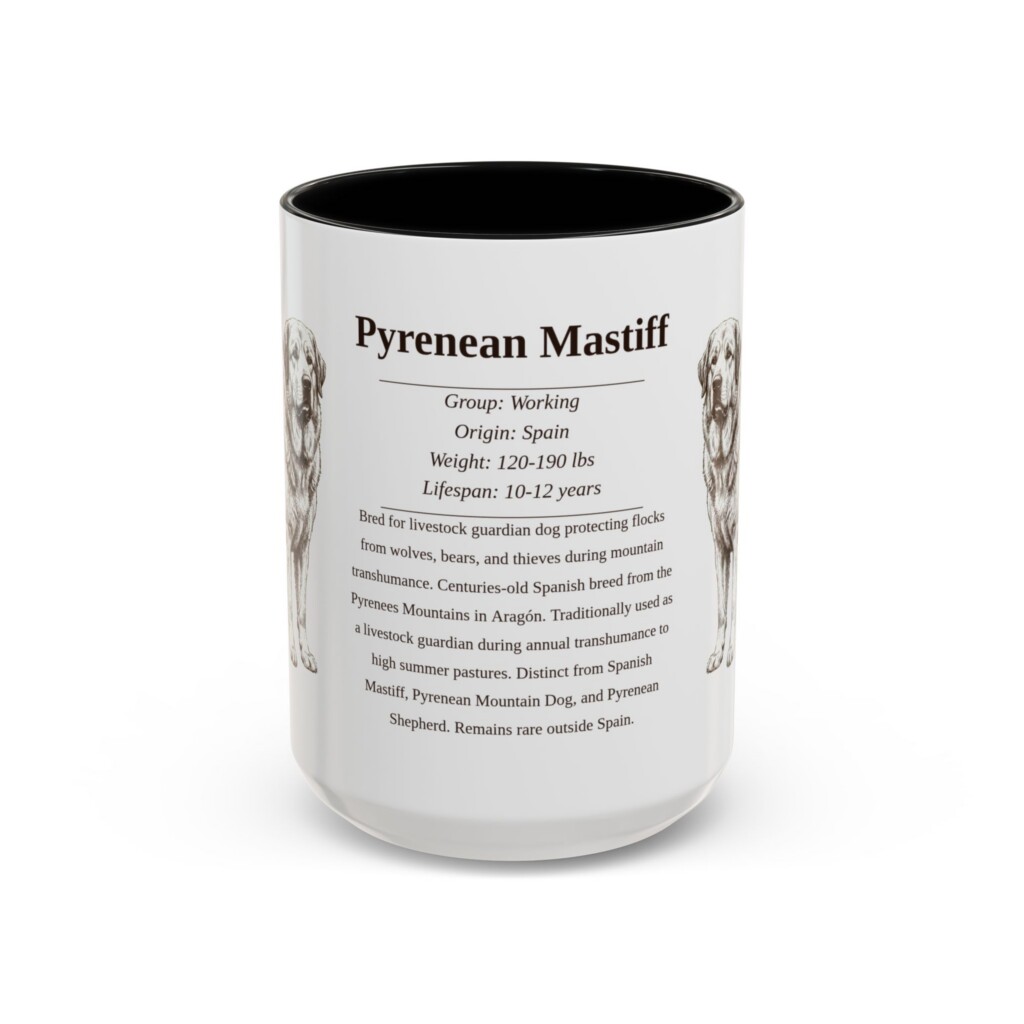 3738975618586739603_2048.jpeg 15oz Pyrenean Mastiff Mug, Illustrated Dog Breed Facts Coffee Mug, Vintage Dog Keepsake Gift