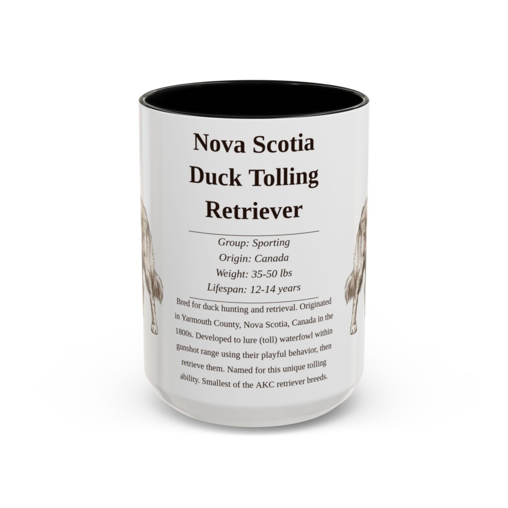 15oz Nova Scotia Duck Tolling Retriever Mug, Illustrated Dog Breed Facts Coffee Mug, Vintage Dog Keepsake Gift