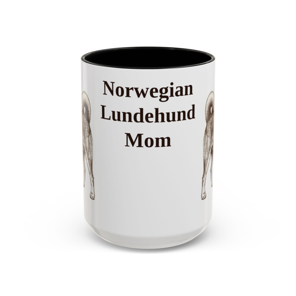 15oz Norwegian Lundehund Dog Mom Mug, Vintage Sketch Coffee Mug, Dog Mom Gift