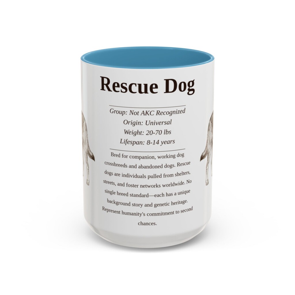 15oz Rescue Dog Mug, Illustrated Dog Breed Facts Coffee Mug, Vintage Dog Keepsake Gift
