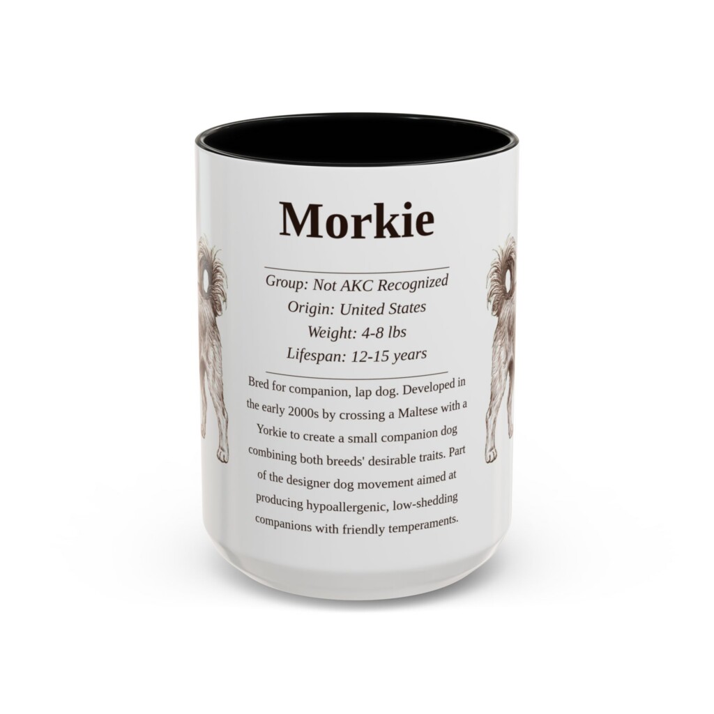 15oz Morkie Mug, Illustrated Dog Breed Facts Coffee Mug, Vintage Dog Keepsake Gift