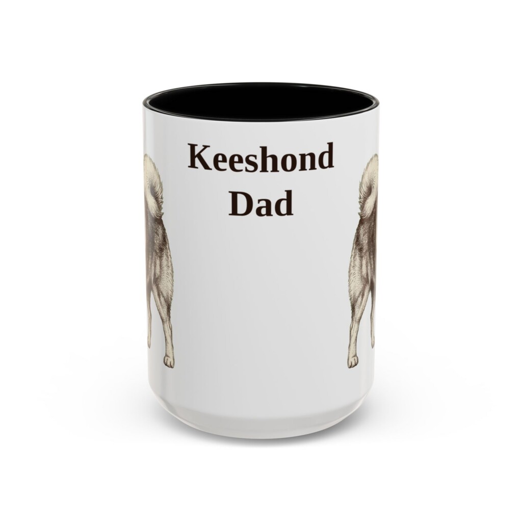 15oz Keeshond Dog Dad Mug, Vintage Sketch Coffee Mug, Dog Dad Gift