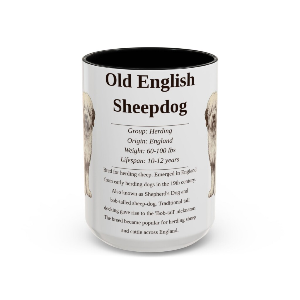 4004674383075173355_2048.jpeg 15oz Old English Sheepdog Mug, Illustrated Dog Breed Facts Coffee Mug, Vintage Dog Keepsake Gift
