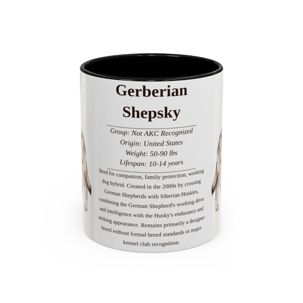 11oz Gerberian Shepsky Mug, Illustrated Dog Breed Facts Coffee Mug, Vintage Dog Keepsake Gift