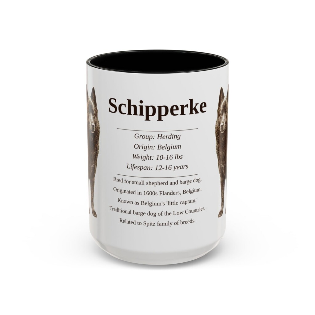 15oz Schipperke Mug, Illustrated Dog Breed Facts Coffee Mug, Vintage Dog Keepsake Gift