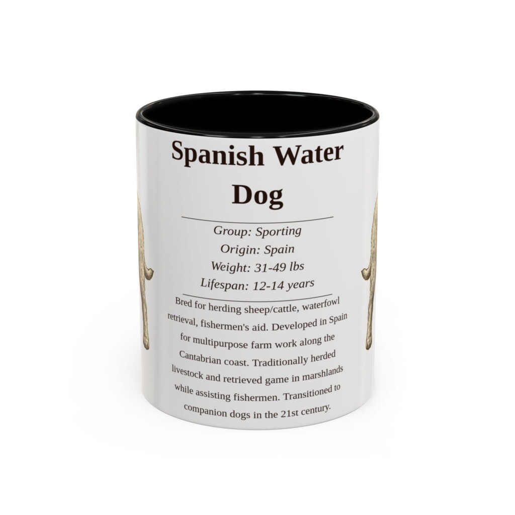 41002779552575582_2048.jpeg 11oz Spanish Water Dog Mug, Illustrated Dog Breed Facts Coffee Mug, Vintage Dog Keepsake Gift