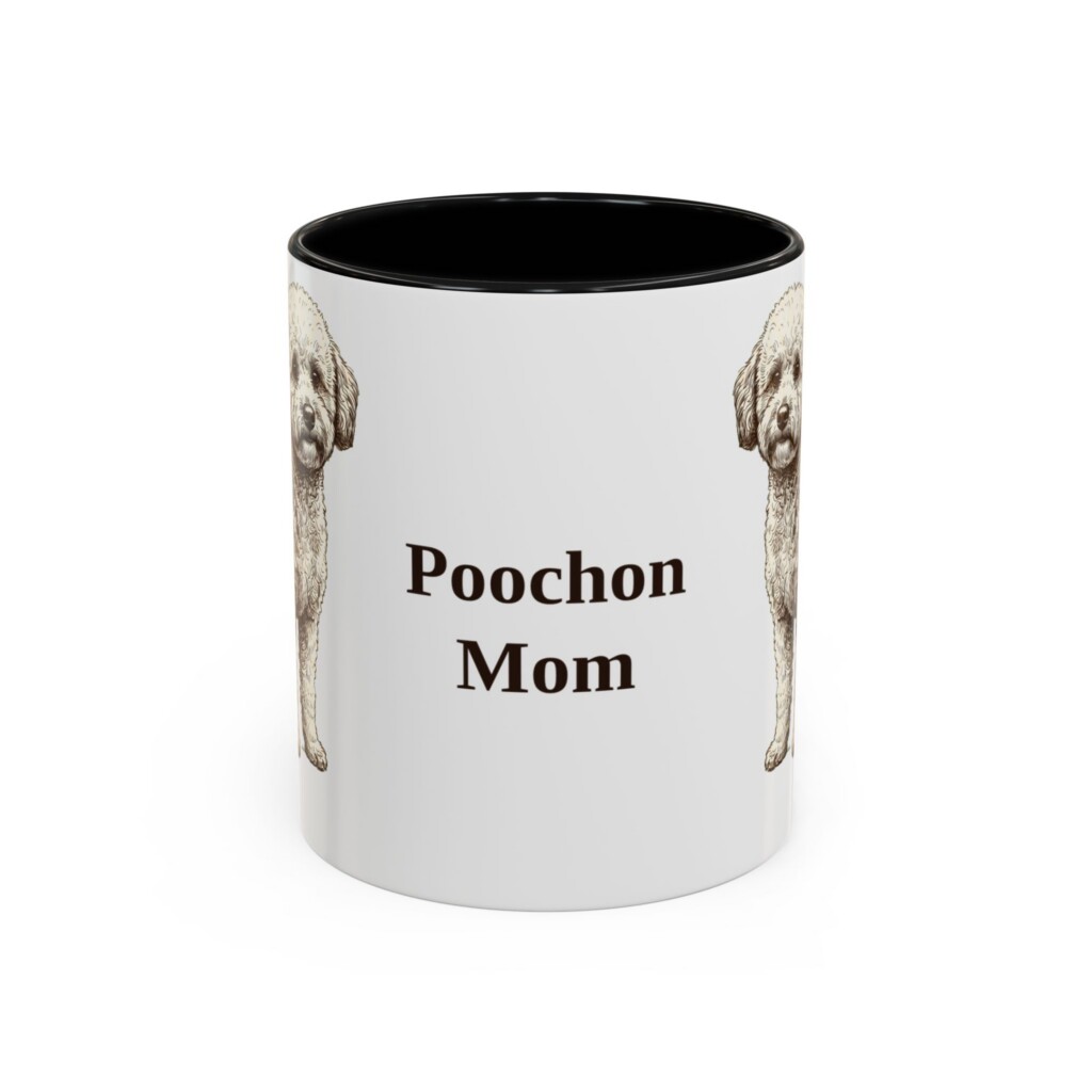 11oz Poochon Dog Mom Mug, Vintage Sketch Coffee Mug, Dog Mom Gift