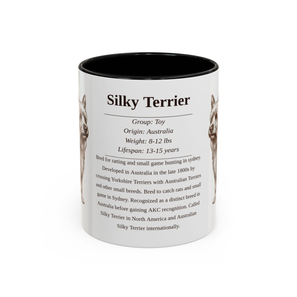 11oz Silky Terrier Mug, Illustrated Dog Breed Facts Coffee Mug, Vintage Dog Keepsake Gift