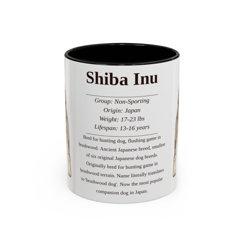 11oz Shiba Inu Mug, Illustrated Dog Breed Facts Coffee Mug, Vintage Dog Keepsake Gift