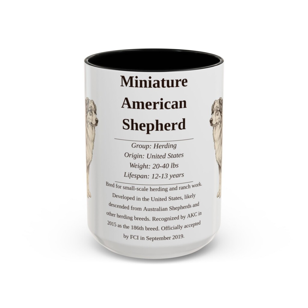15oz Miniature American Shepherd Mug, Illustrated Dog Breed Facts Coffee Mug, Vintage Dog Keepsake Gift