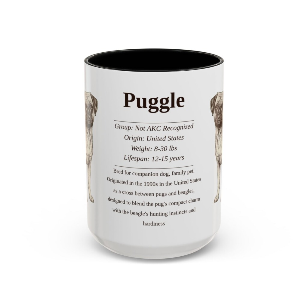 15oz Puggle Mug, Illustrated Dog Breed Facts Coffee Mug, Vintage Dog Keepsake Gift
