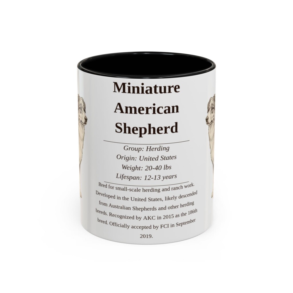 11oz Miniature American Shepherd Mug, Illustrated Dog Breed Facts Coffee Mug, Vintage Dog Keepsake Gift