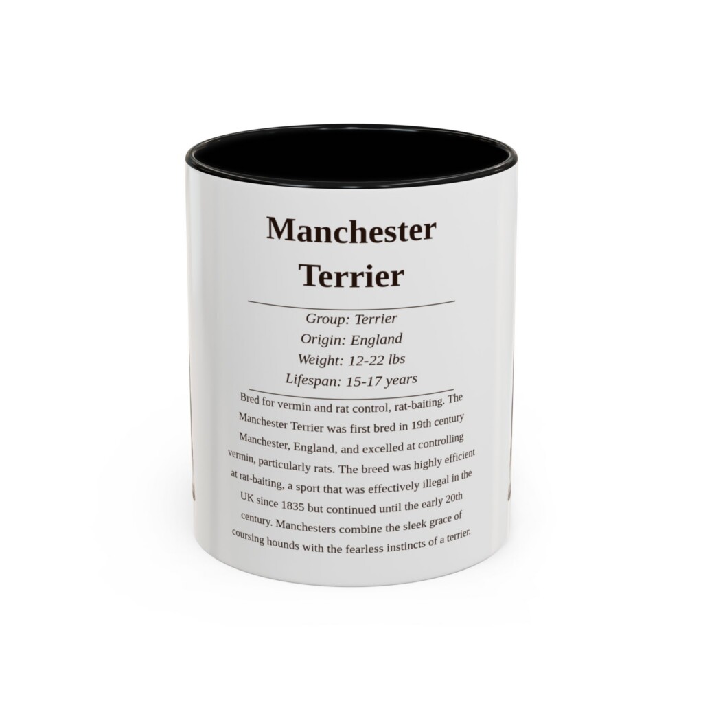 11oz Manchester Terrier Mug, Illustrated Dog Breed Facts Coffee Mug, Vintage Dog Keepsake Gift