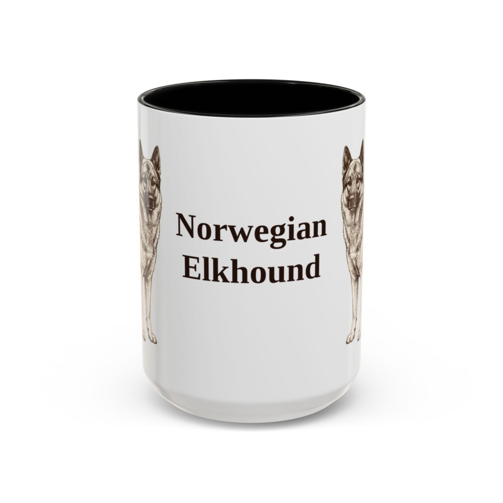15oz Norwegian Elkhound Mug, Vintage Dog Portrait Coffee Mug, Dog Lover Gift