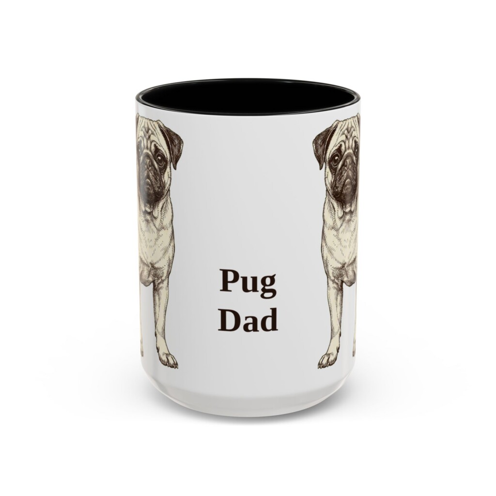 15oz Pug Dog Dad Mug, Vintage Sketch Coffee Mug, Dog Dad Gift