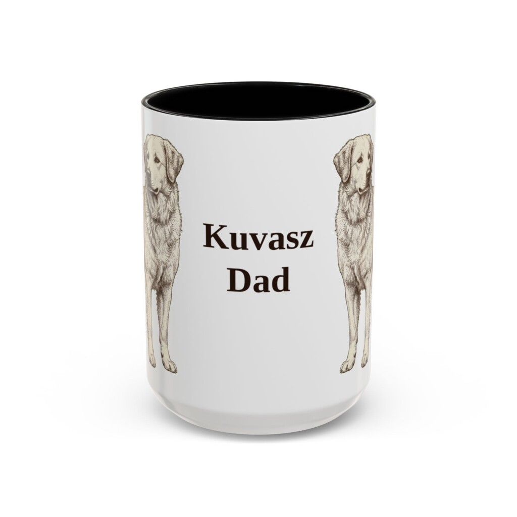 15oz Kuvasz Dog Dad Mug, Vintage Sketch Coffee Mug, Dog Dad Gift