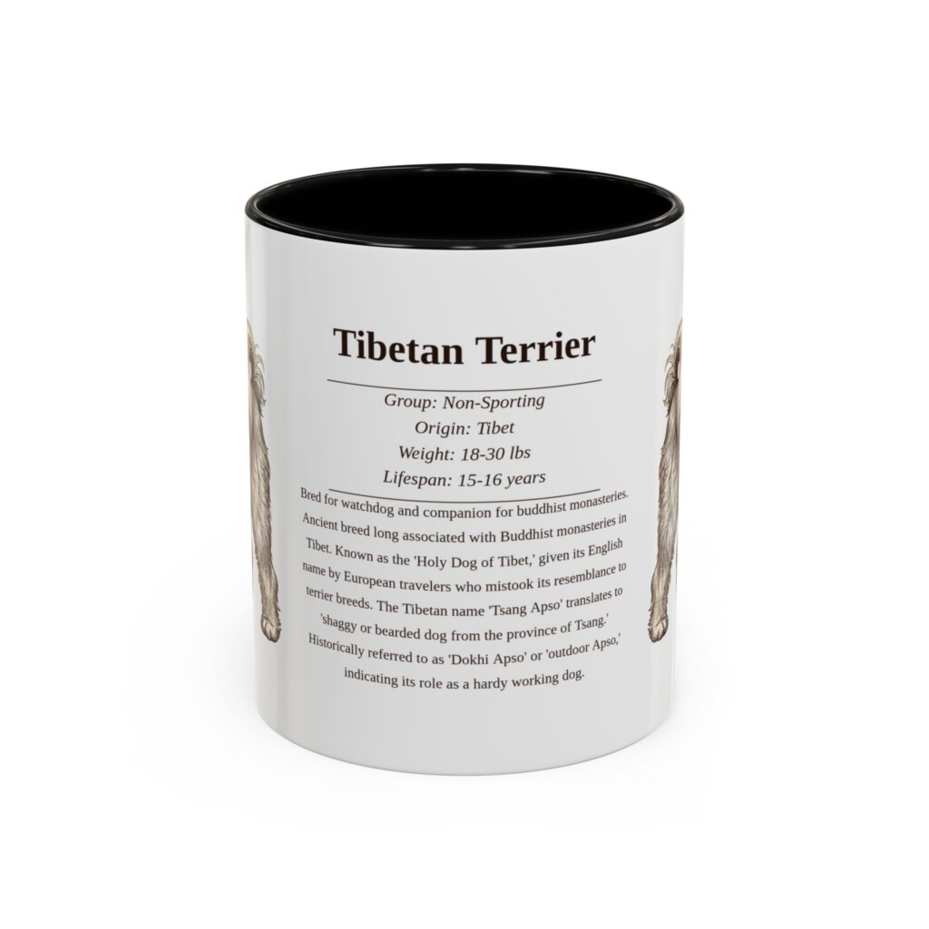 11oz Tibetan Terrier Mug, Illustrated Dog Breed Facts Coffee Mug, Vintage Dog Keepsake Gift