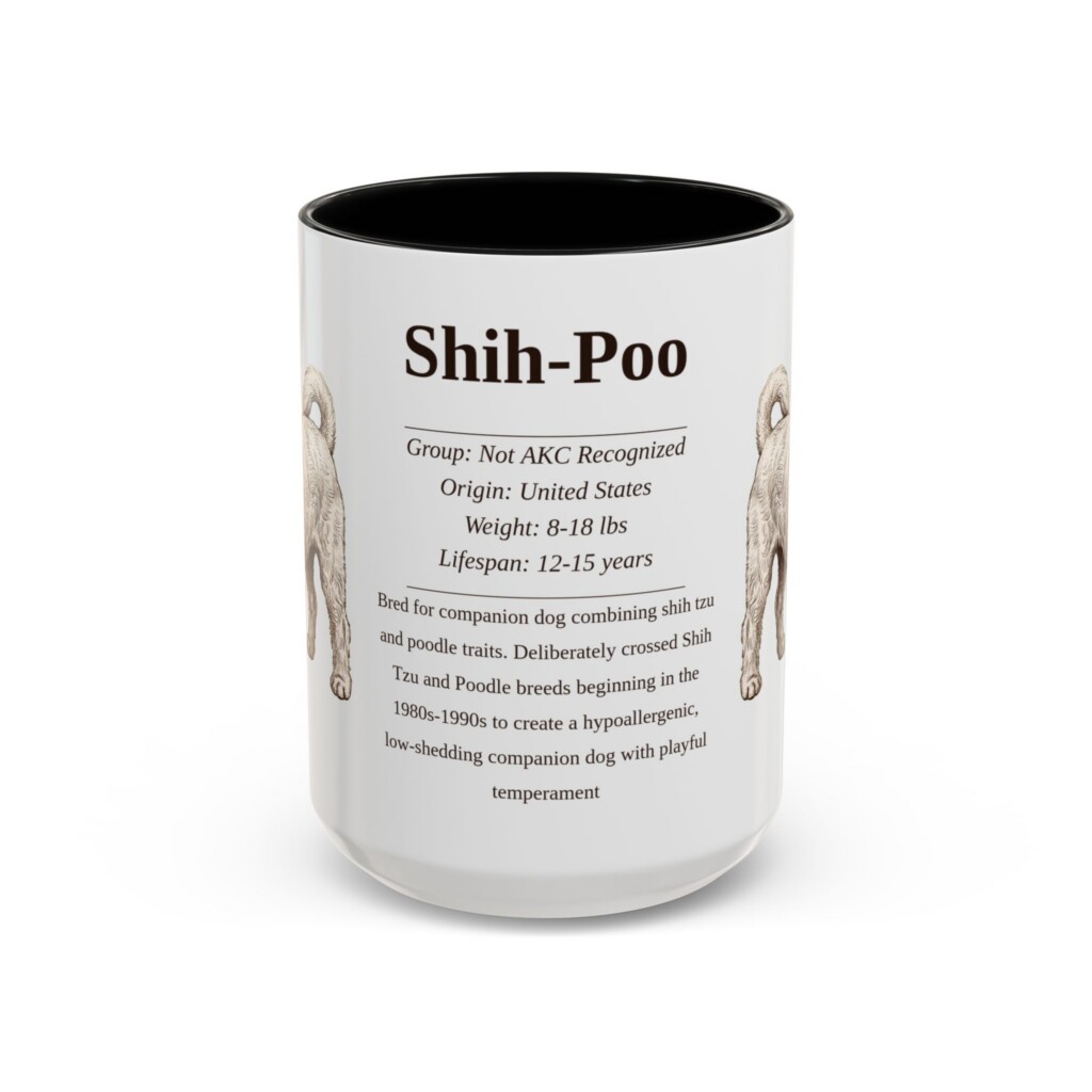 15oz Shih-Poo Mug, Illustrated Dog Breed Facts Coffee Mug, Vintage Dog Keepsake Gift
