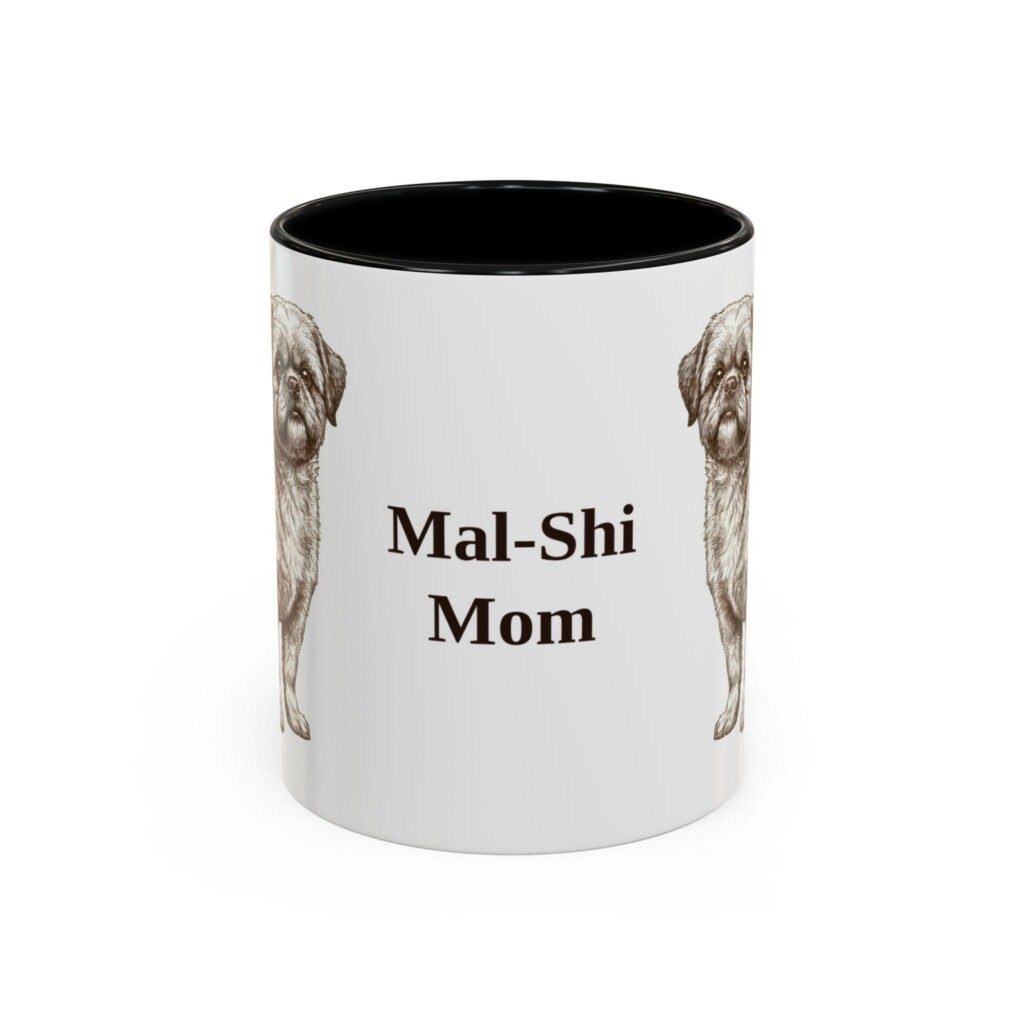 11oz Mal-Shi Dog Mom Mug, Vintage Sketch Coffee Mug, Dog Mom Gift