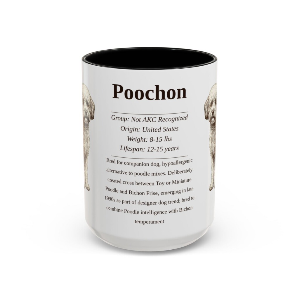 15oz Poochon Mug, Illustrated Dog Breed Facts Coffee Mug, Vintage Dog Keepsake Gift