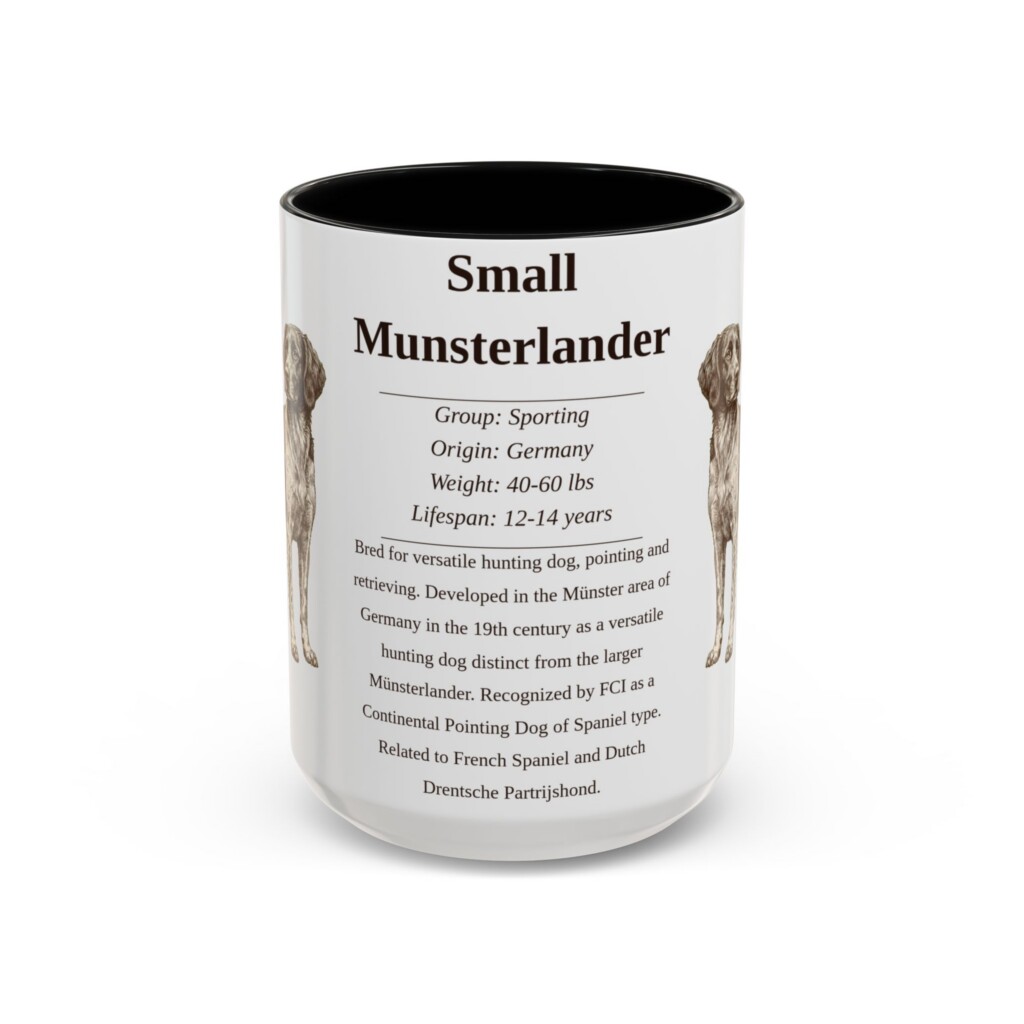 15oz Small Munsterlander Mug, Illustrated Dog Breed Facts Coffee Mug, Vintage Dog Keepsake Gift