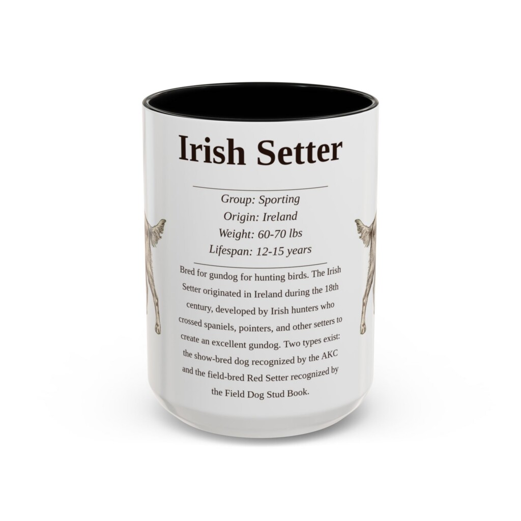 15oz Irish Setter Mug, Illustrated Dog Breed Facts Coffee Mug, Vintage Dog Keepsake Gift