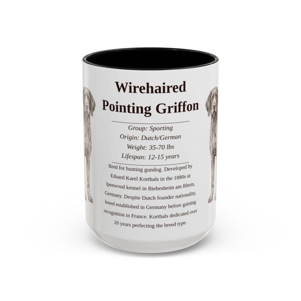 15oz Wirehaired Pointing Griffon Mug, Illustrated Dog Breed Facts Coffee Mug, Vintage Dog Keepsake Gift